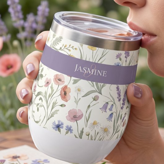 Monogramm Name Blumen Wildblume Boho Lavendel Chic