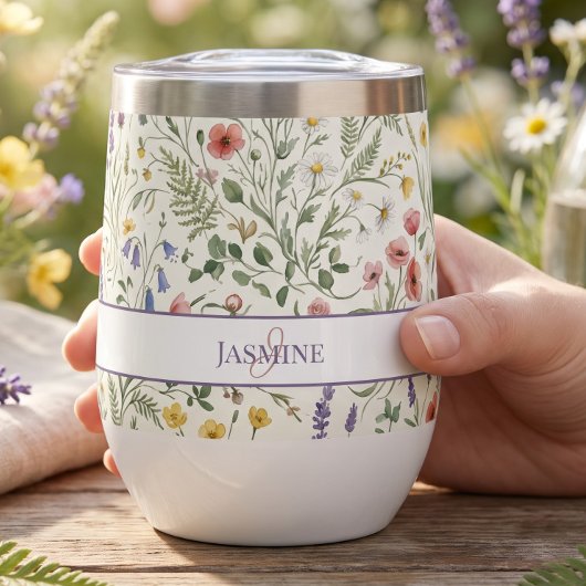 Monogramm Name Blumen Wildblume Boho Lavendel Chic