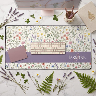 Monogramm Name Blumen Wildblume Boho Lavendel Chic Schreibtischunterlage