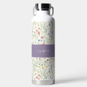 Monogramm Name Blumen Wildblume Boho Lavendel Chic Trinkflasche (Vorderseite)