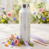 Monogramm Name Blumen Wildblume Boho Lavendel Chic Trinkflasche
