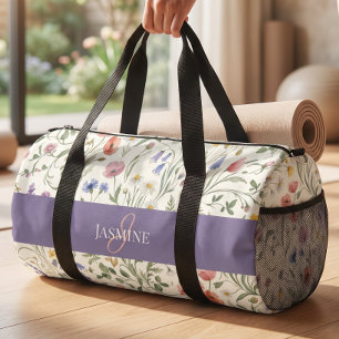 Monogramm-Name Blumen-Wildblumen-Muster Fitnessstu Duffle Bag