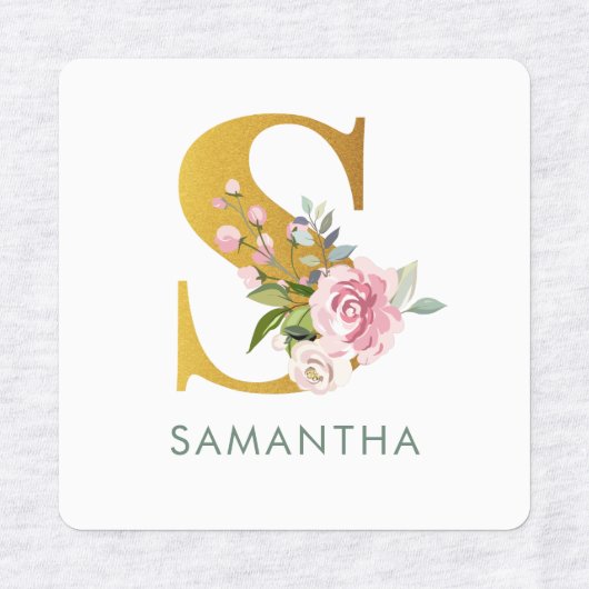 Monogramm Name Blumengrün Eisen auf Bekleidung Etiketten (Design 2)