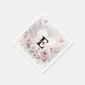 Monogramm-Name Blumenherzen romantische Wasserfarb Serviette (Ecke)