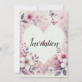 Monogramm-Name Blumenherzen romantisches Aquarell Einladung