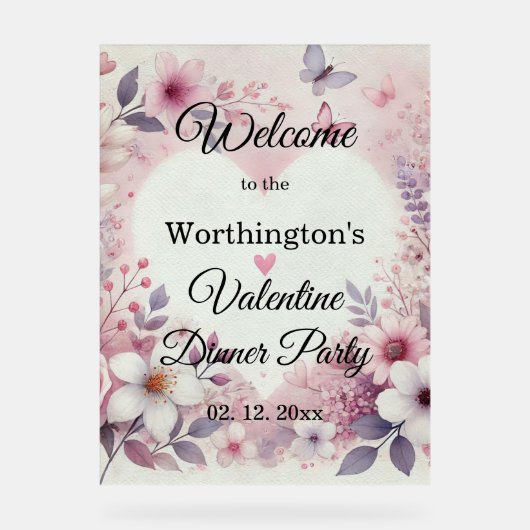 Monogramm-Name Blumenherzen romantisches Wasserfar Acrylschild (Vorderseite)