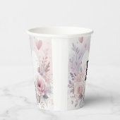 Monogramm-Name Blumenherzen romantisches Wasserfar Pappbecher (Rechts)