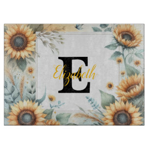 Monogramm-Name Blumensonne Pastell-Wasserfarbe Schneidebrett
