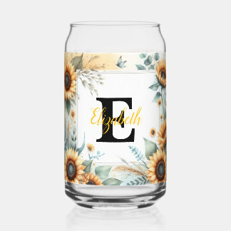 Monogramm Name Blumensonnenblume pastellfarben Dosenglas