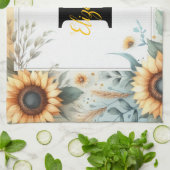 Monogramm Name Blumensonnenblume pastellfarben Geschirrtuch (Gefaltet)