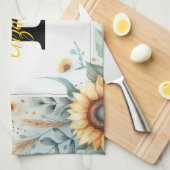 Monogramm Name Blumensonnenblume pastellfarben Geschirrtuch (Viertel Falte)