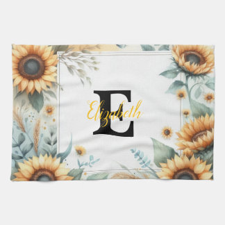 Monogramm Name Blumensonnenblume pastellfarben Geschirrtuch