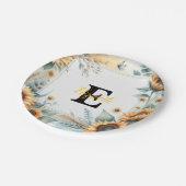 Monogramm Name Blumensonnenblume pastellfarben Pappteller (Schrägansicht)