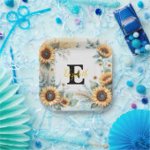 Monogramm Name Blumensonnenblume pastellfarben Pappteller (Party)