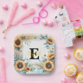Monogramm Name Blumensonnenblume pastellfarben Pappteller (Party)