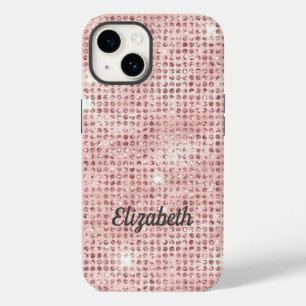 Monogramm Name Blush Rosa Glitter Glam Trend Case-Mate iPhone 14 Hülle