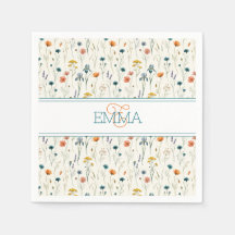 Monogramm Name Boho Wildblumen Muster Orange Teal
