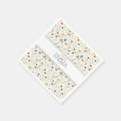 Monogramm Name Boho Wildblumen Muster Orange Teal Serviette (Ecke)