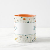 Monogramm Name Boho Wildblumen Muster Orange Teal Tasse (Zentrum)