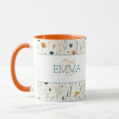 Monogramm Name Boho Wildblumen Muster Orange Teal Tasse (Links)