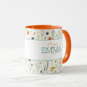 Monogramm Name Boho Wildblumen Muster Orange Teal Tasse (VorderseiteRechts)