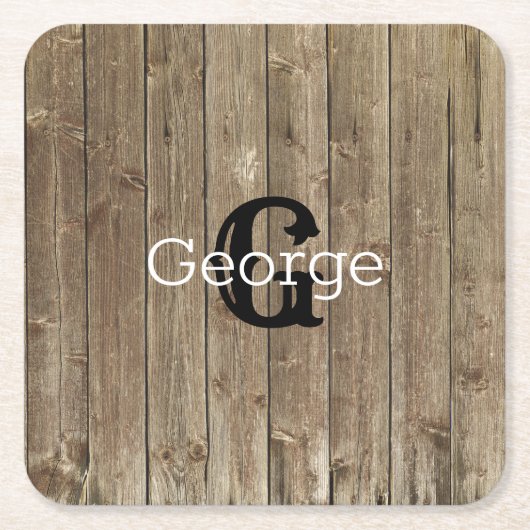 Monogramm Name Braun Holz Personalisiert Rechteckiger Pappuntersetzer (Vorderseite)