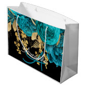 Monogramm Name Bridal Gefallen Hochzeit Aquamarine Große Geschenktüte (Rückseite Schrägansicht)