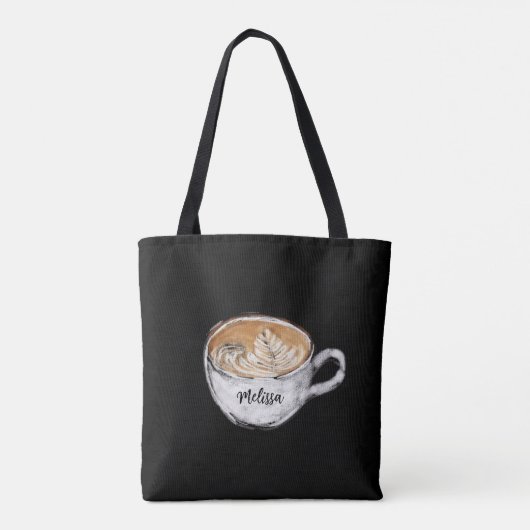 Monogramm Name Cappuccino Black Tasche (Rückseite)