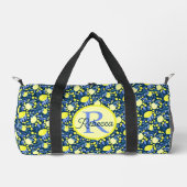 Monogramm Name Chic Mediterrane Zitrone Blaues Bla Duffle Bag (Vorderseite)