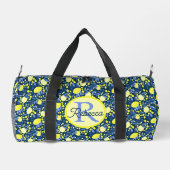 Monogramm Name Chic Mediterrane Zitrone Blaues Bla Duffle Bag (Rückseite)