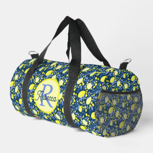 Monogramm Name Chic Mediterrane Zitrone Blaues Bla Duffle Bag