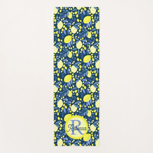 Monogramm Name Chic Mediterrane Zitrone Blaues Bla Yogamatte (Vorderseite)