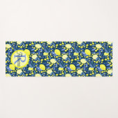 Monogramm Name Chic Mediterrane Zitrone Blaues Bla Yogamatte (Vorderseite (Horizontal))