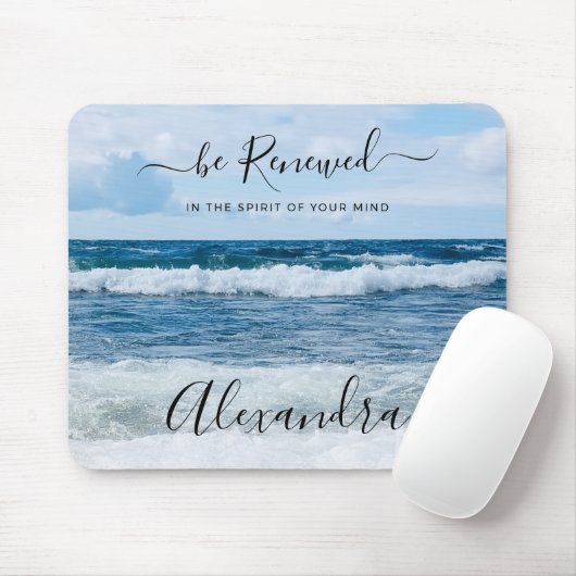 Monogramm Name christliches Zitat Strand Foto Mousepad (Mit Mouse)