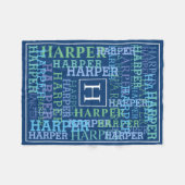 Monogramm Name Cloud Blue Fleecedecke (Vorderseite (Horizontal))