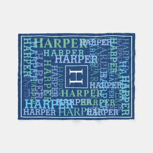 Monogramm Name Cloud Blue Fleecedecke (Vorderseite (Horizontal))