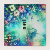 Monogramm Name Codescore Wasserfarbe Aquamarin/ros Puzzle (Horizontal)