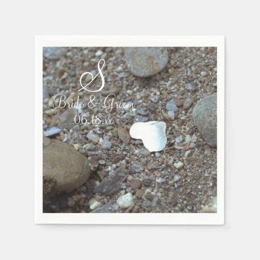 Monogramm Name Date Beach Wedding Silver Heart Pap Serviette (Vorderseite)