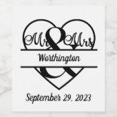Monogramm Name Datum Herz Hochzeit Weinetikett (Einzelnes Label)