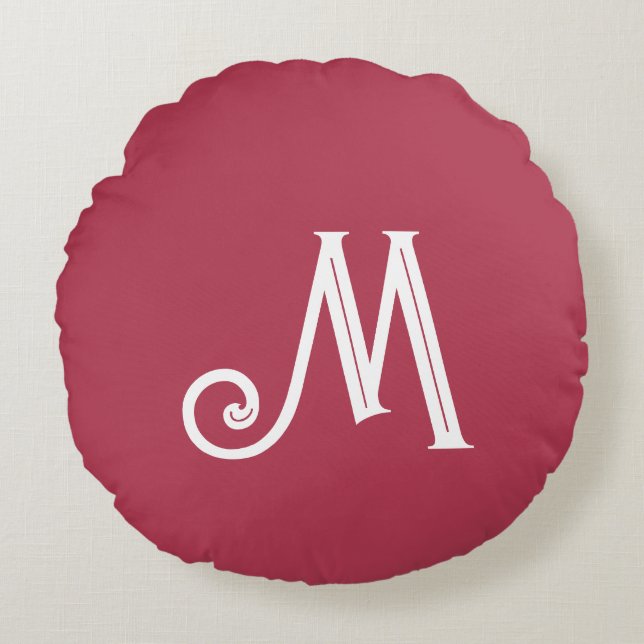 Monogramm Name Deep-Rose Rundes Kissen (Vorderseite)
