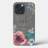 Monogramm Name der eleganten grauen botanischen Ro Case-Mate iPhone Hülle (Rückseite)