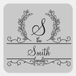 Monogramm Name der Familie personalisiert Quadratischer Aufkleber