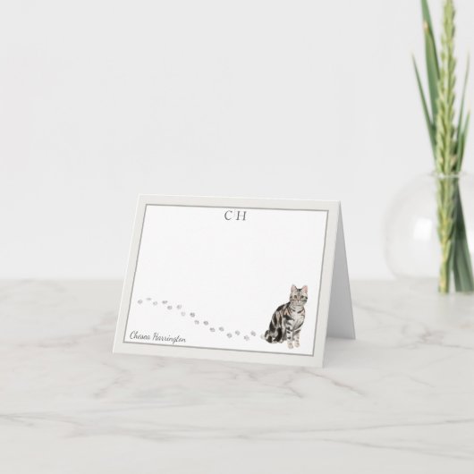 Monogramm Name der Kurzen Amerikanischen Katze Gra Dankeskarte (Vorderseite)