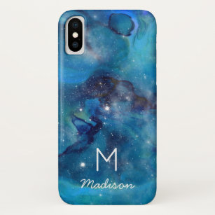 Monogramm Name der modernen blauen Galaxie Space & Case-Mate iPhone Hülle