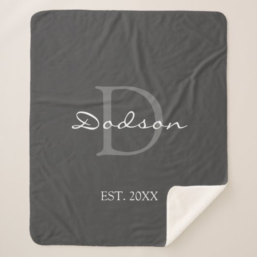 Monogramm Name der modernen grauen weißen Skriptfa Sherpadecke (Vorderseite)