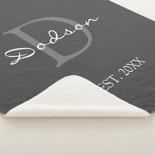 Monogramm Name der modernen grauen weißen Skriptfa Sherpadecke (3/4)