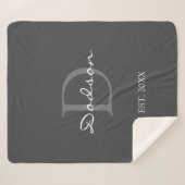 Monogramm Name der modernen grauen weißen Skriptfa Sherpadecke (Vorderseite (Horizontal))