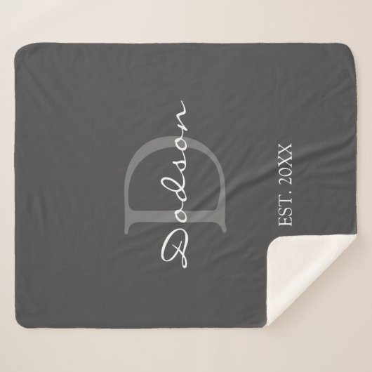 Monogramm Name der modernen grauen weißen Skriptfa Sherpadecke (Vorderseite (Horizontal))