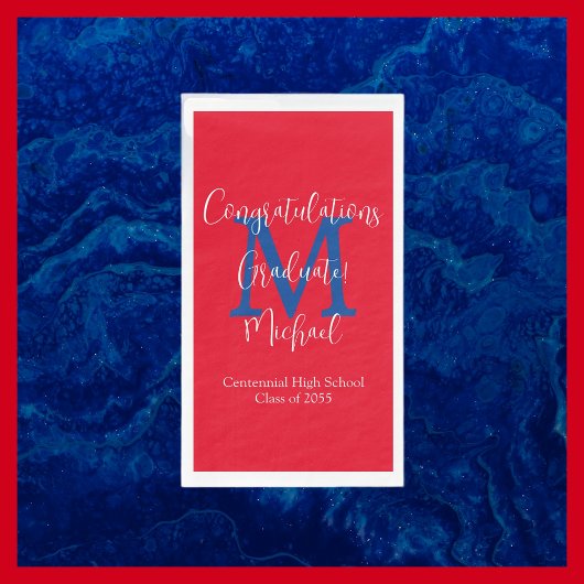 Monogramm Name der Red White Graduation Party Serviette