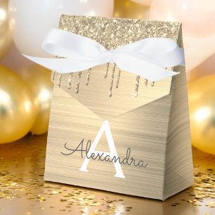 Monogramm-Name des Glitzer, gebürstetes Metall Geschenkschachtel